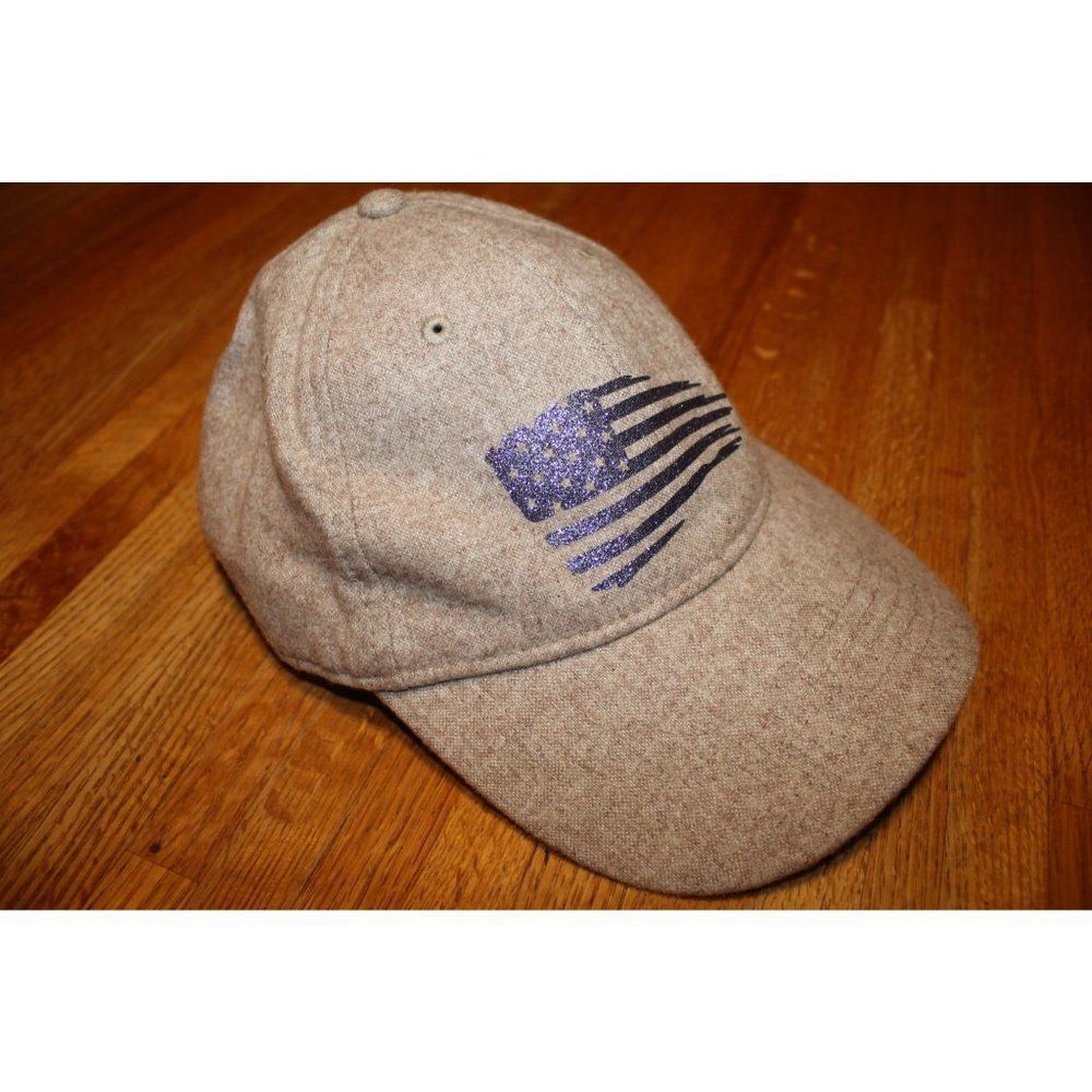 Heather Taupe Adjustable Glitter Blue‎ America Flag Hat One Size Fits Most
